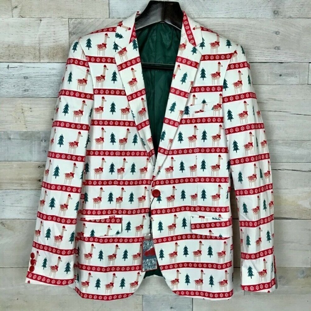 Suslo Couture Suit Jacket White Red Christmas S 38